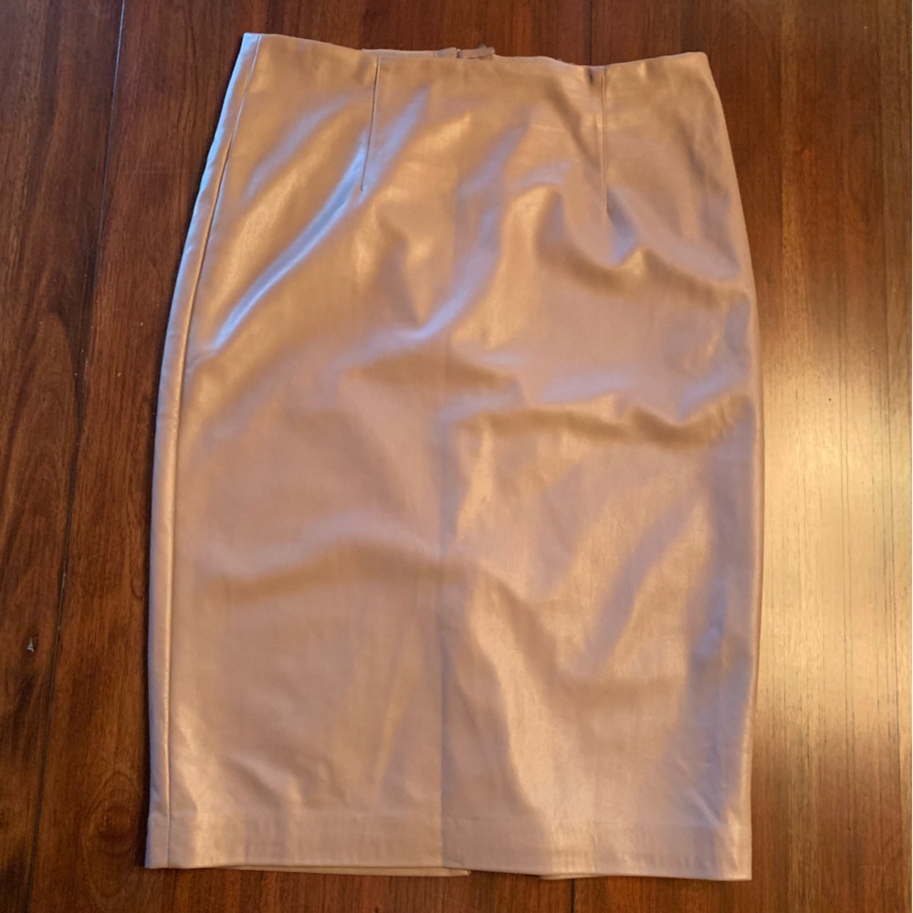 RW&CO. Women's Vegan Leather Midi Pencil Skirt in Oyster Size 10